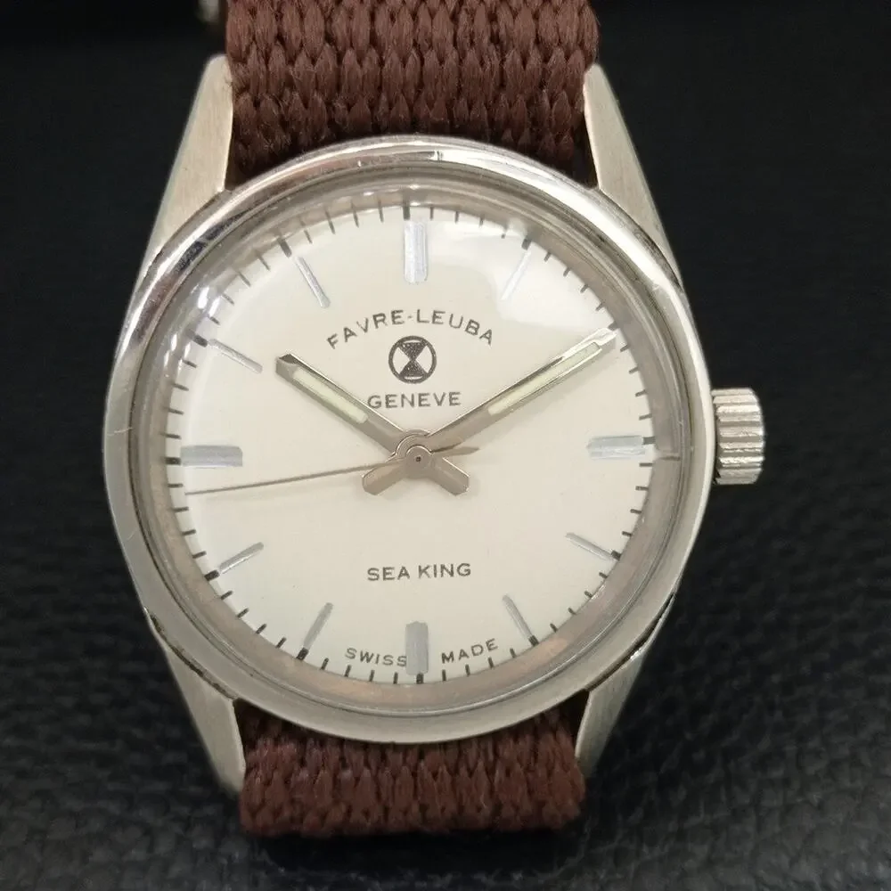 Vintage 1989 Favre Leuba Manual Mens Silver Watch W/NATO Strap